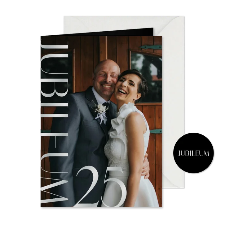 Jubileumkaart met grote foto en zilveren 25 jubileum