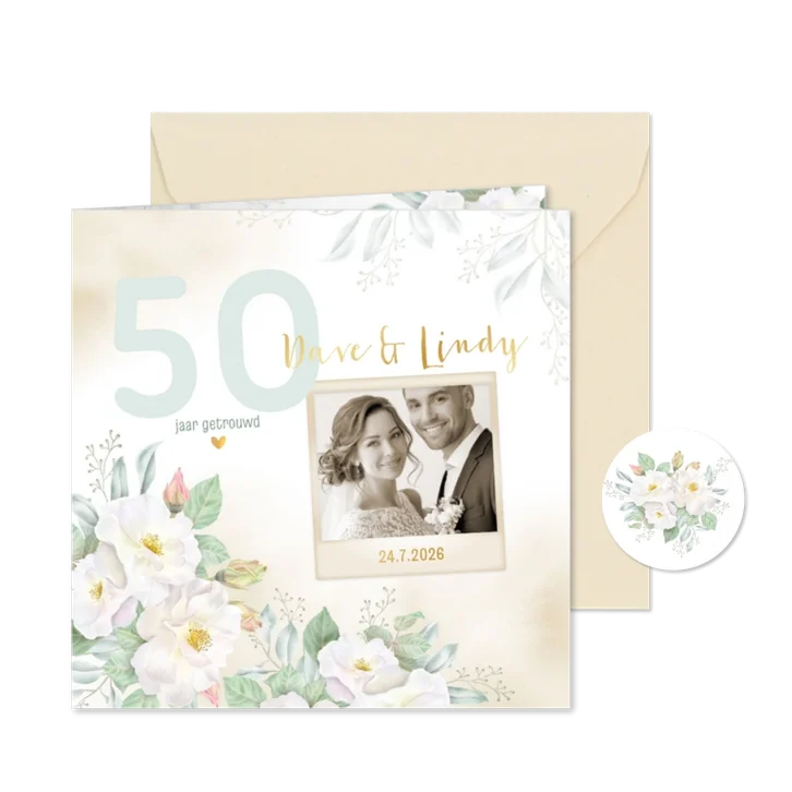 Jubileumkaart met witte rozen