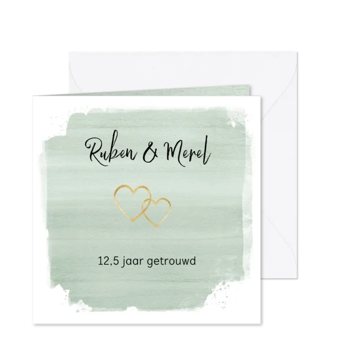 Jubileumkaart mint hartjes goud