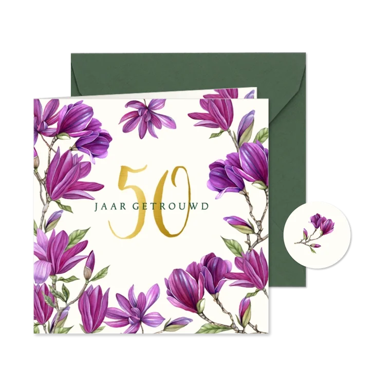 Jubileumkaart paarse magnolia bloemen uitnodiging