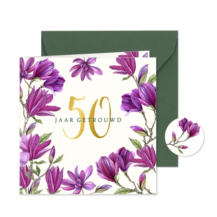 Jubileumkaart paarse magnolia bloemen uitnodiging
