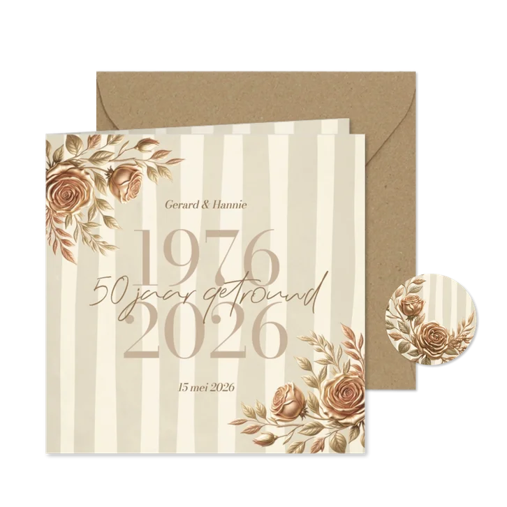 Jubileumkaart stijlvol jaartallen met bloemen en strepen