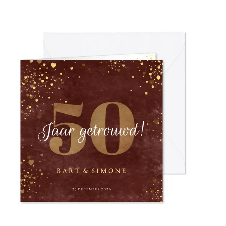 Jubileumkaart stijlvol met hartjes 50 jaar getrouwd