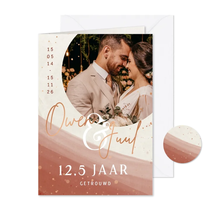 Jubileumkaart uitnodiging 12,5 jaar getrouwd met koperfolie