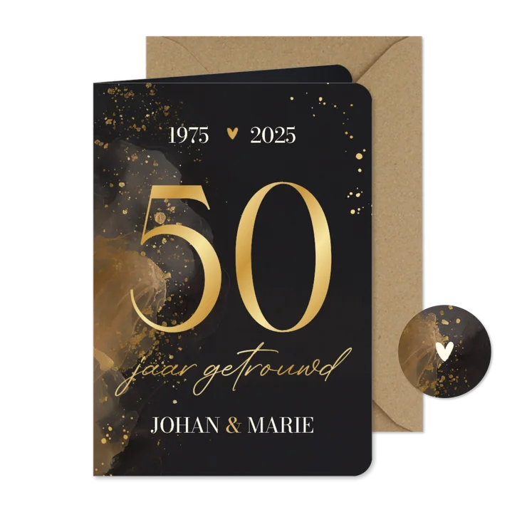 Jubileumkaart uitnodiging 50 jaar getrouwd goud waterverf