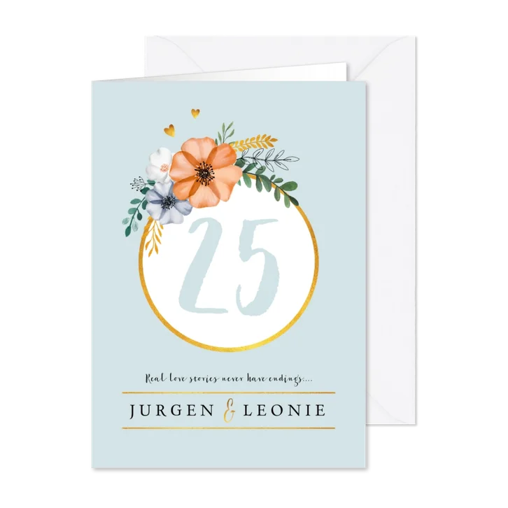 Jubileumkaart uitnodiging klassiek en stijlvol met bloemen