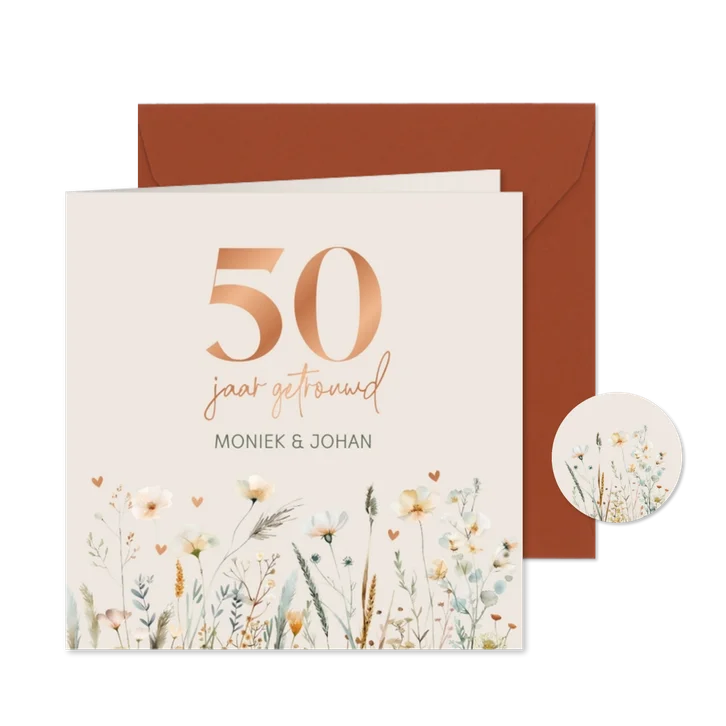 Jubileumkaart veldbloemen 50 jaar