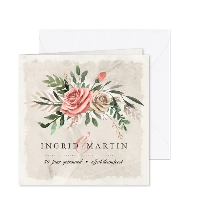 Jubileumkaart vintage en stijlvol met bloemen