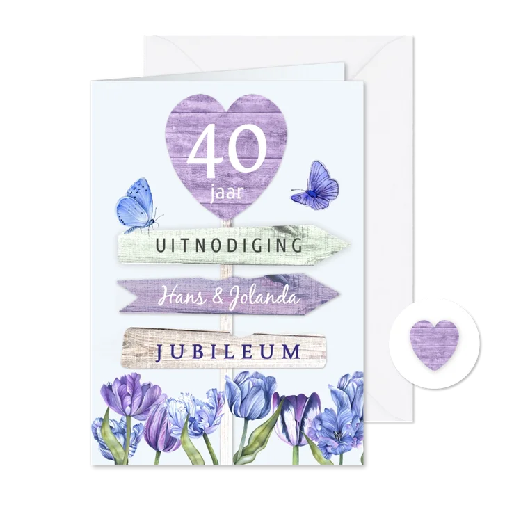 Jubileumkaart wegwijzer tulpen