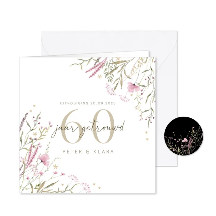 Jubileumkaart zachtkleurige veldbloemen 