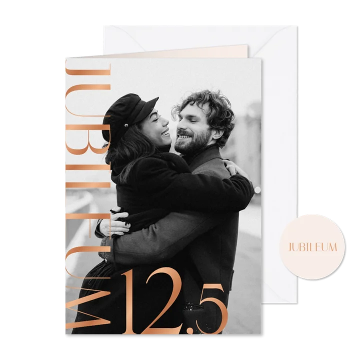 Jubileumkaartje met grote foto en koperfolie 12,5 jubileum