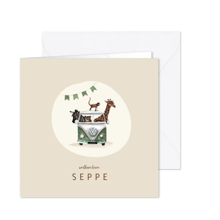 Jungle geboortekaartje volkswagen bus jungle dieren