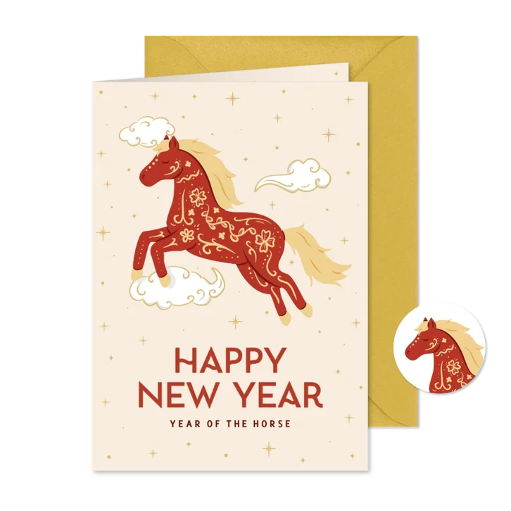 Kaartje voor Chinees nieuwjaar jaar van het paard geel