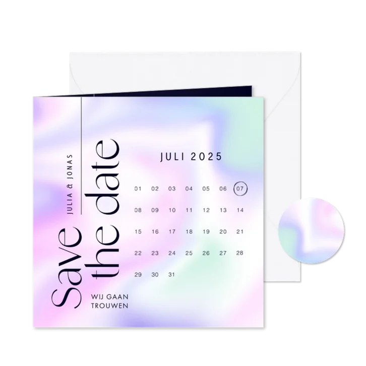 Kalender save the date modern holografisch paars