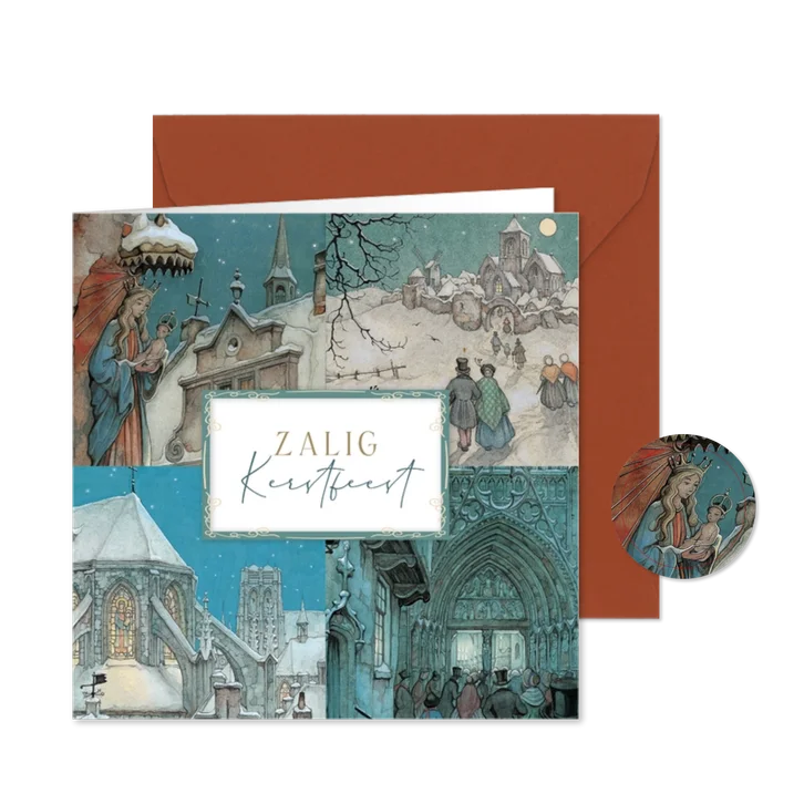 Kerst Anton Pieck kaart met 4 illustraties religieus
