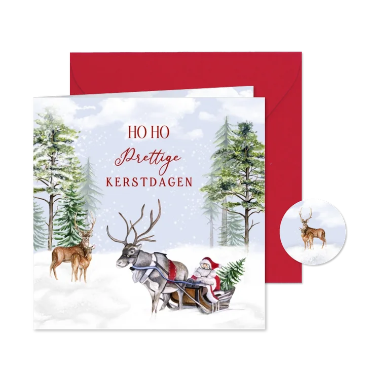 Kerst auto met kerstman en rendieren in de winter