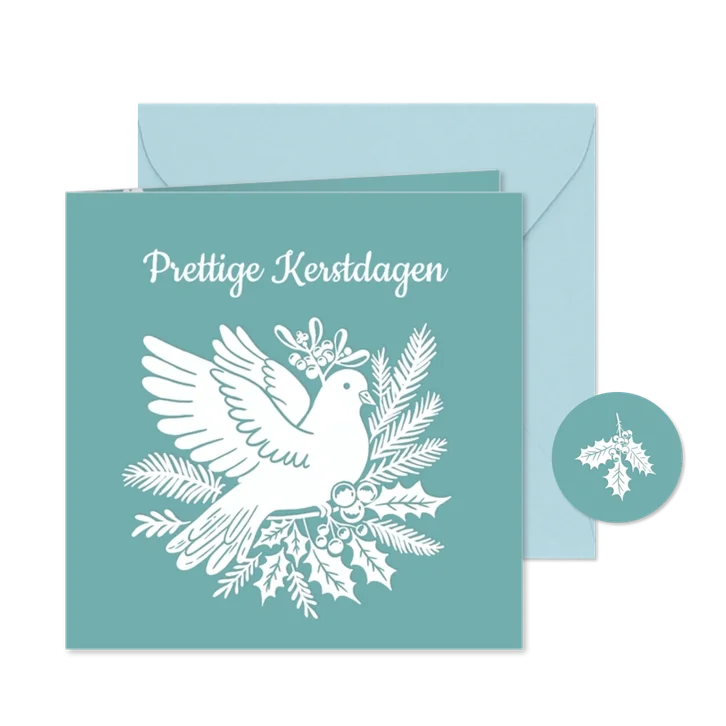 Kerst duif met dennentak hulst en maretak papierknipkunst