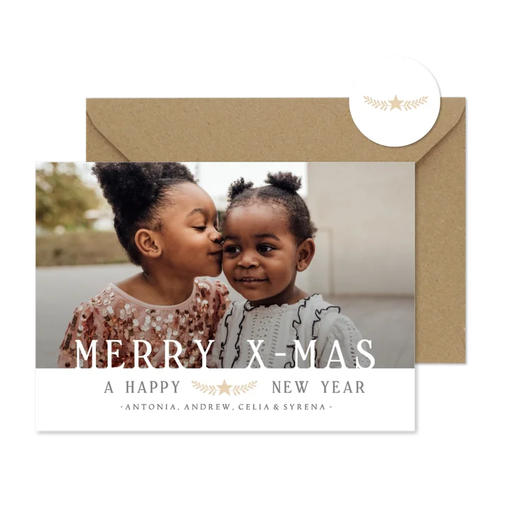 Kerst fotokaart met grote foto en Merry x-mas