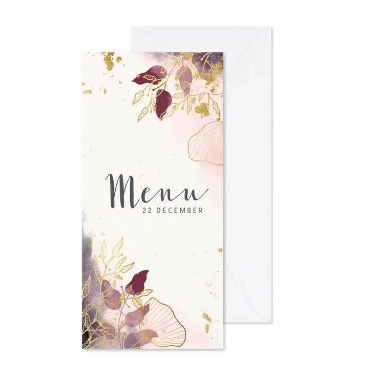 Kerst menu stijlvol met waterverf en gouden bloemen