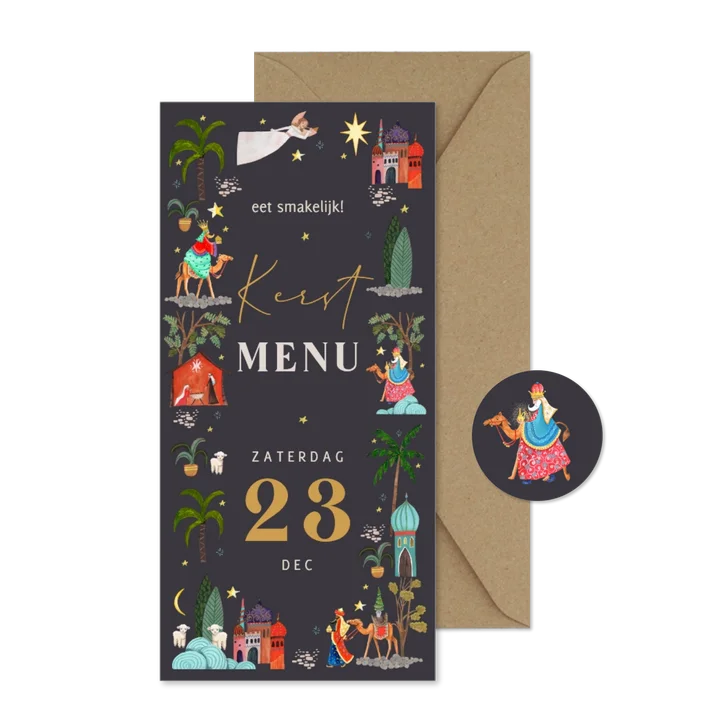 Kerst menukaart drie koningen viering