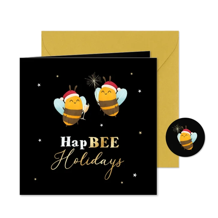 Kerst nieuwjaarskaart hapBEE holidays bijtjes dieren