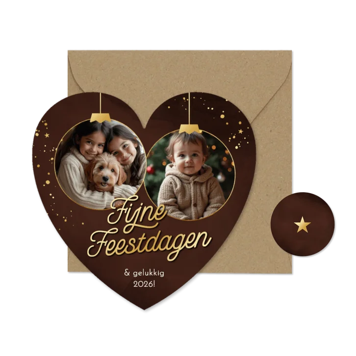 Kerst stijlvol hartvorm foto's in kerstballen goud bruin