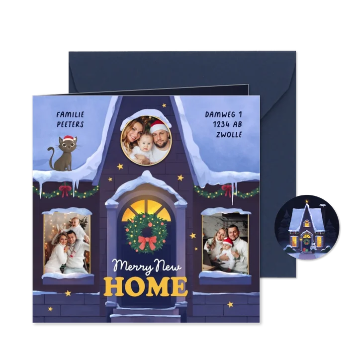 Kerst verhuiskaart fotokaart kersthuisje nieuwe woning