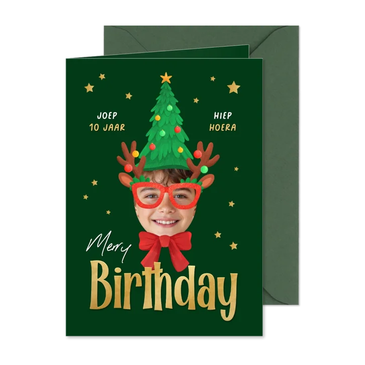 Kerst verjaardagskaart foto merry birthday grappig kerstboom