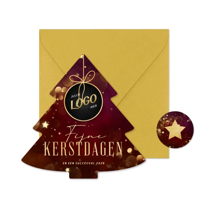 Kerstboom kaart zakelijk met logo kerstbal en sterren