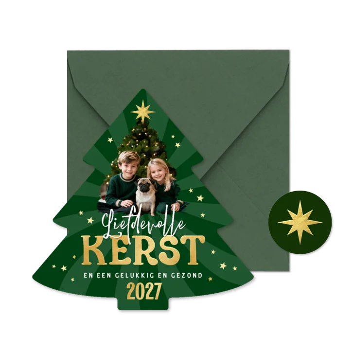 Kerstboom kerstkaart foto sterren liefdevolle kerst 2027