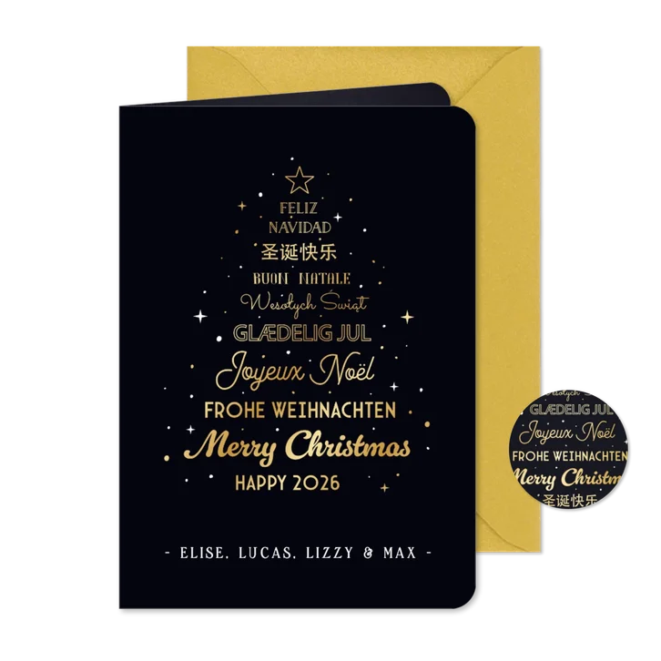 Kerstboom kerstkaart kerstwensen in buitenlandse talen