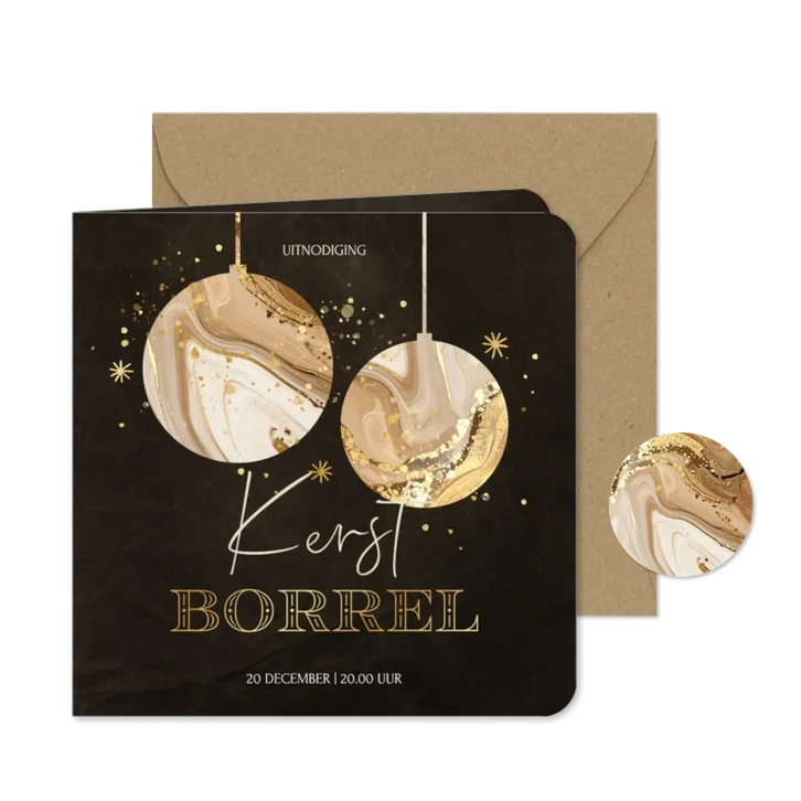 Kerstborrel uitnodiging met marmer kerstballen