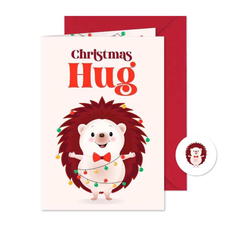 Kerstegel met lampjes geeft een knuffel grappige kerstkaart