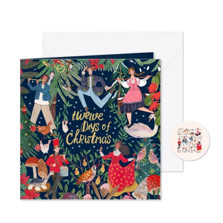 Kerstkaart '12 days of Christmas' illustratie_blauw