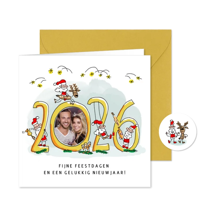 Kerstkaart 2026 foto en met kerstmannen