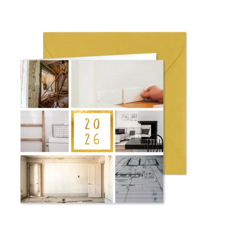 Kerstkaart '2026' met 6 foto's vierkant