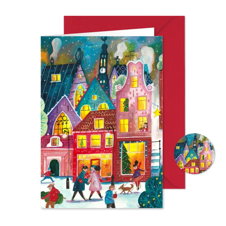 Kerstkaart Amsterdam in de sneeuw illustratie