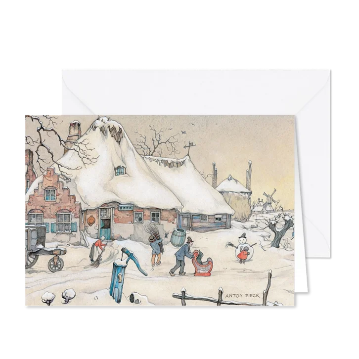 Kerstkaart - Anton Pieck illustratie sneeuwlandschap