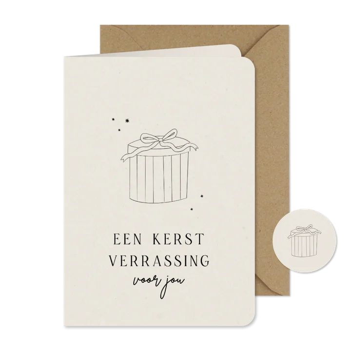 Kerstkaart baby op komst verrassing cadeau lijntekening