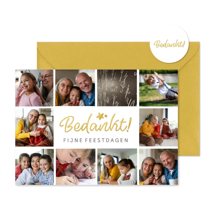 Kerstkaart bedankje met goud 'bedankt'