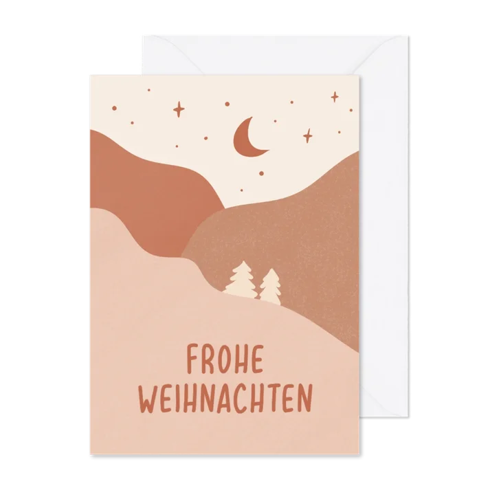 Kerstkaart Berglandschap in oudroze 