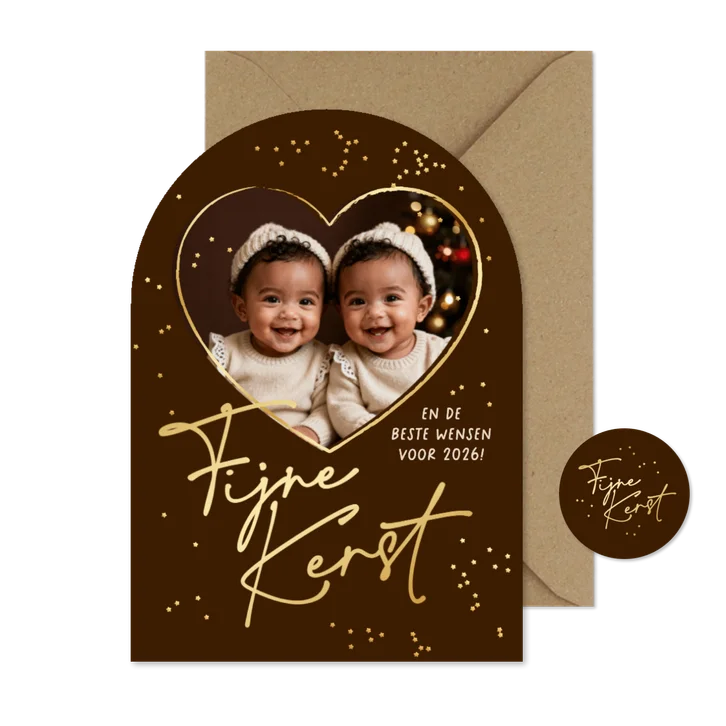 Kerstkaart boogkaart foto hartje sterretjes confetti kerst