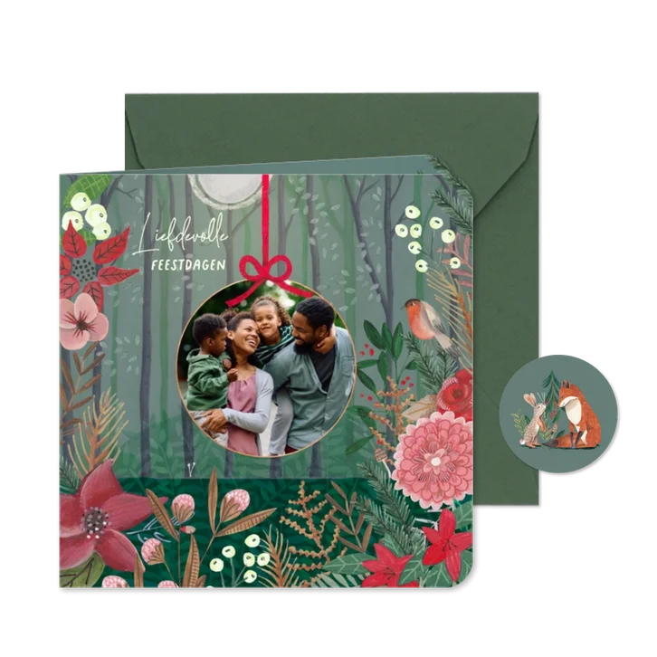  Kerstkaart botanische natuur met foto in kerstbal