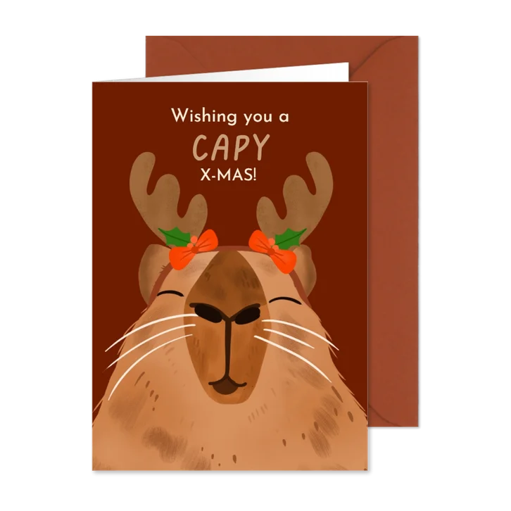 Kerstkaart capybara wishing you a capy X-mas