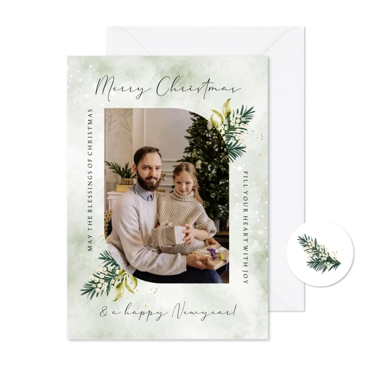 Kerstkaart Christelijk botanisch kersttak foto watercolour