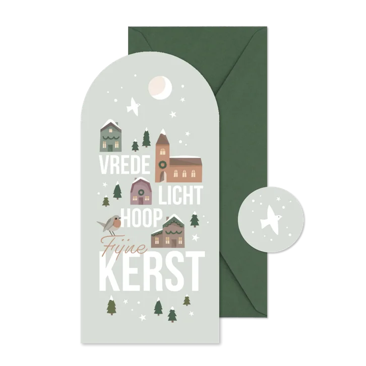 Kerstkaart christelijk kerstboodschap en huisjes