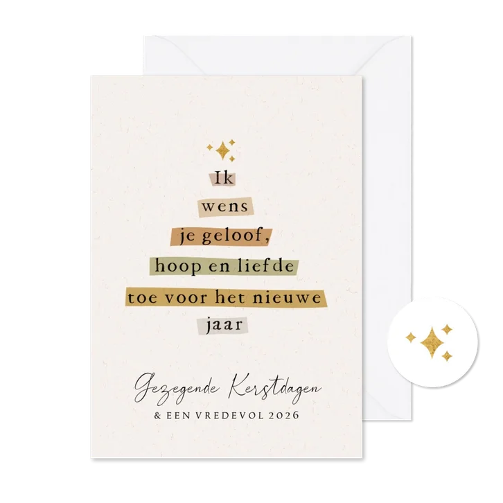 Kerstkaart christelijk quote kerstboom ster goudlook