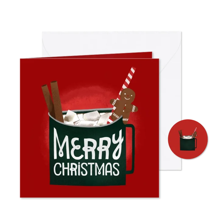 Kerstkaart cozy christmas chocolademelk mok
