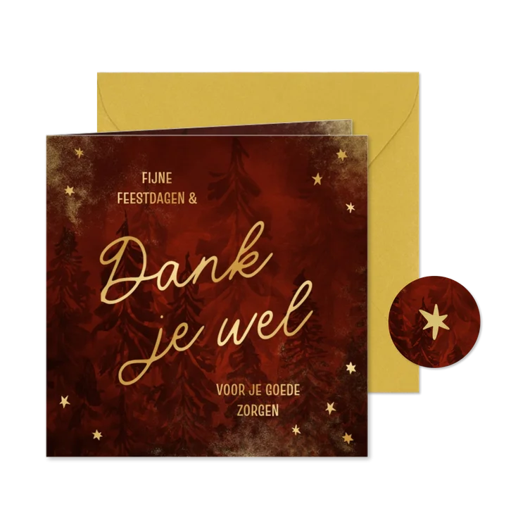 Kerstkaart dankjewel met kerstbomen en sterren