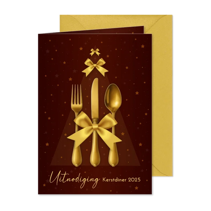 Kerstkaart diner strik bestek